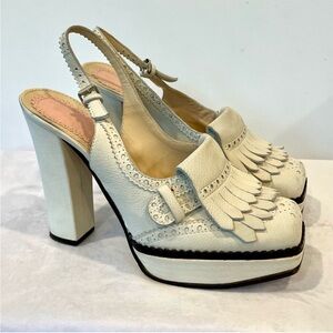 John Galliano Slingbacks, Kiltie Brogue accents, Gazette print soles,39, EUC